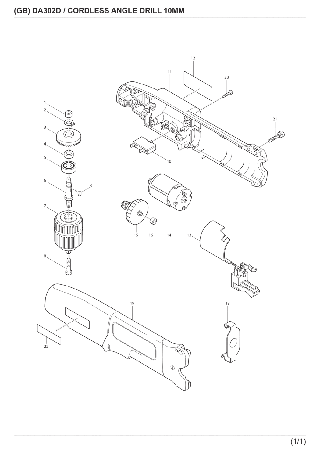 Makita DA302DWE Cordless Angle Drill Spare Parts