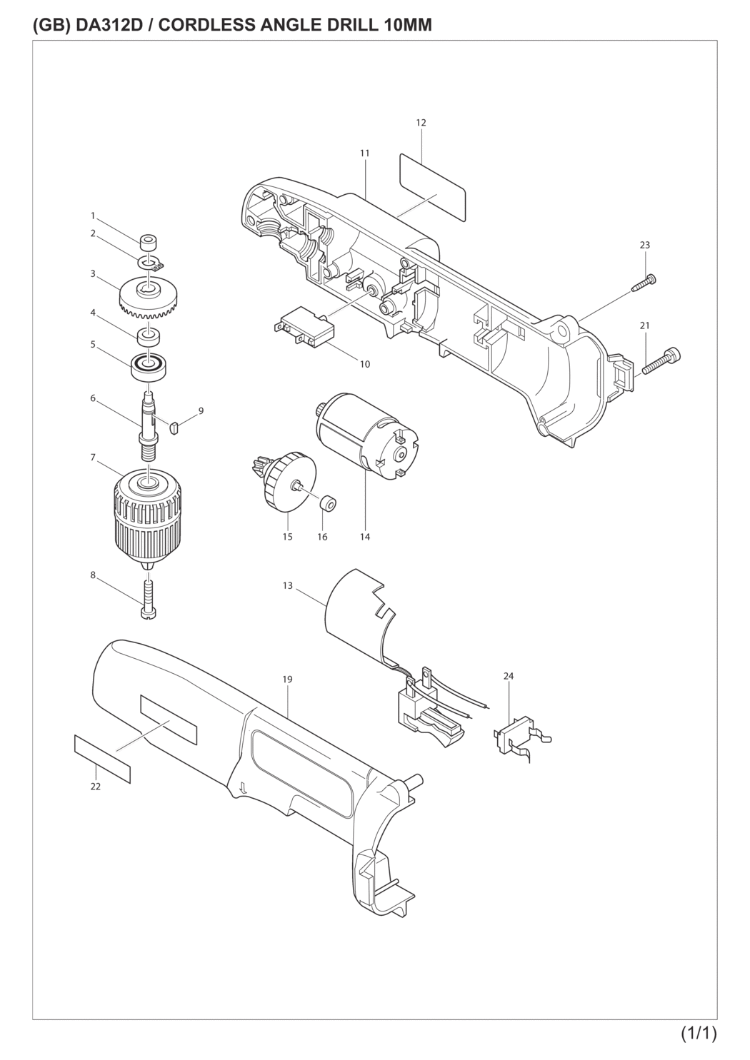 Makita DA312DWD Cordless Angle Drill Spare Parts