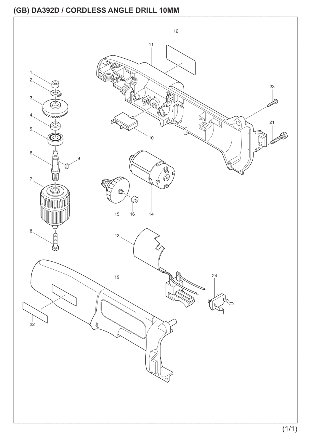 Makita DA392DWD Cordless Angle Drill Spare Parts