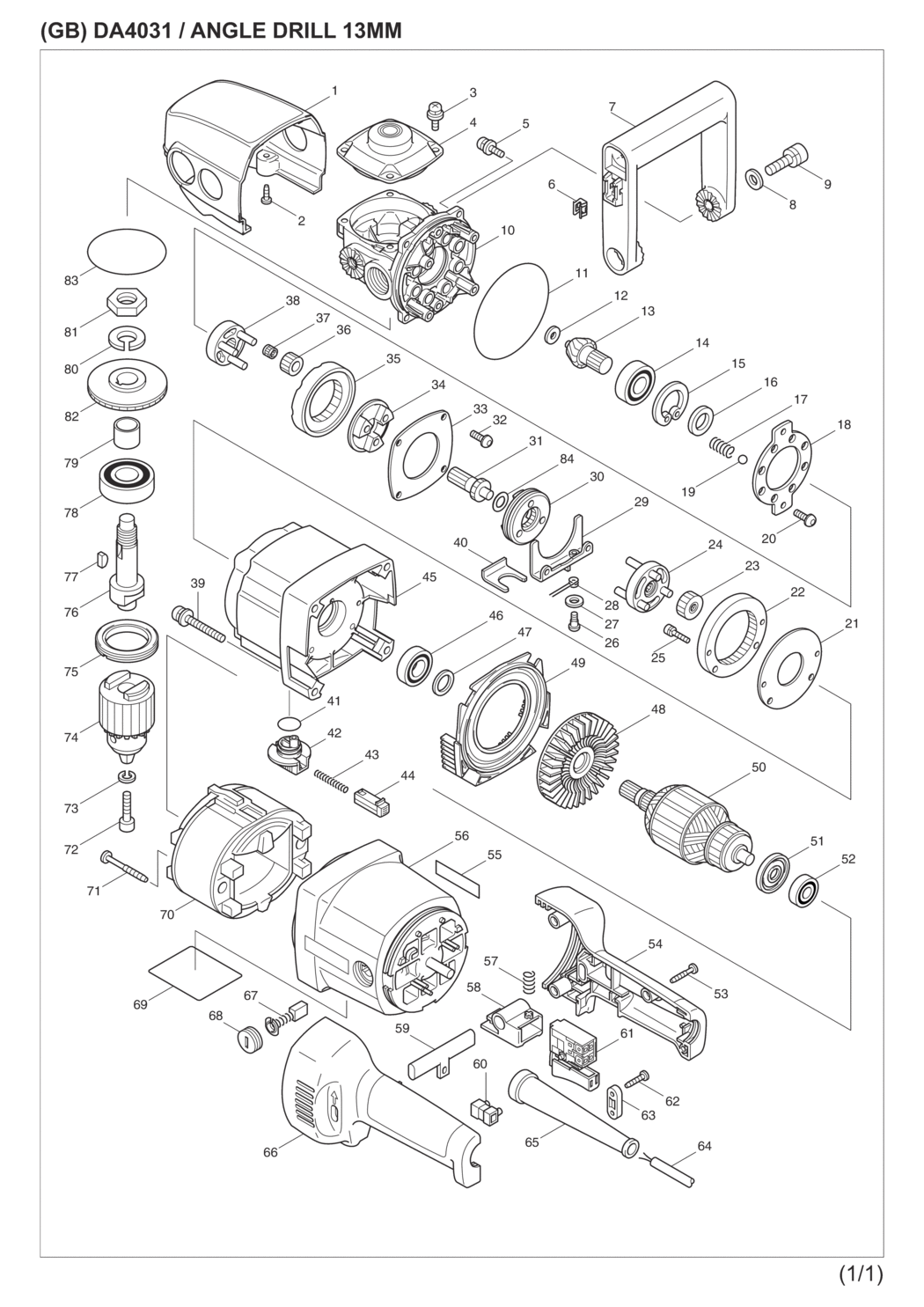 Makita DA4031 Angle Drill Spare Parts