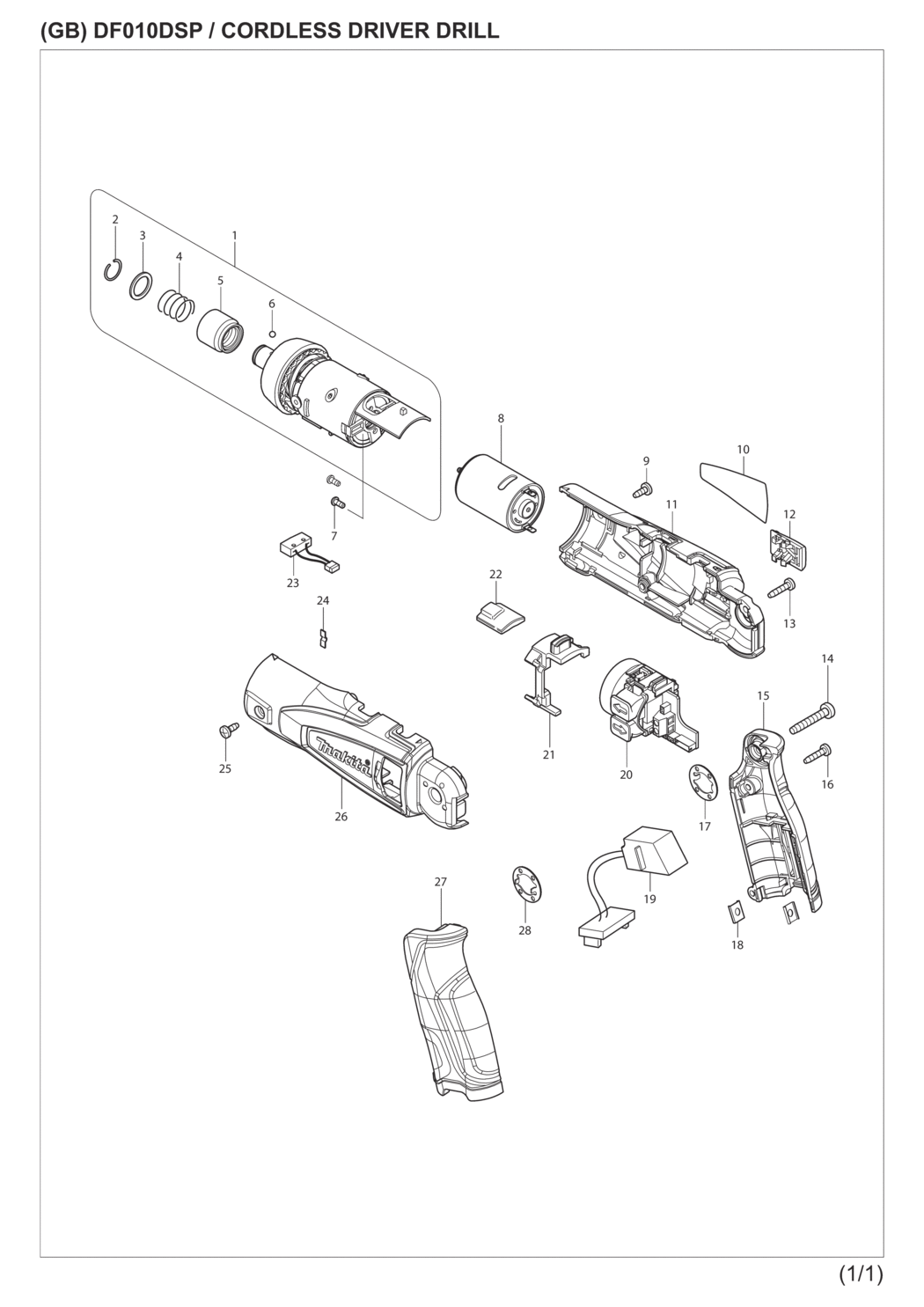 Makita DF010DSP1 Cordless Driver Drill Spare Parts