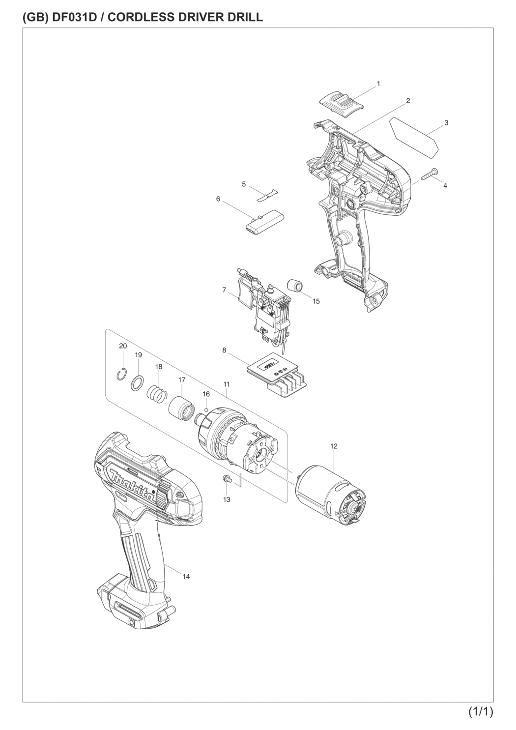 Makita DF031DWAE Cordless Driver Drill Spare Parts