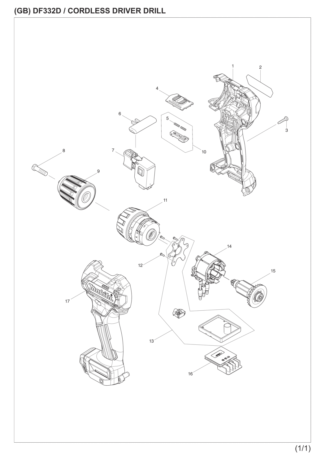 Makita DF332DWAE Cordless Driver Drill Spare Parts