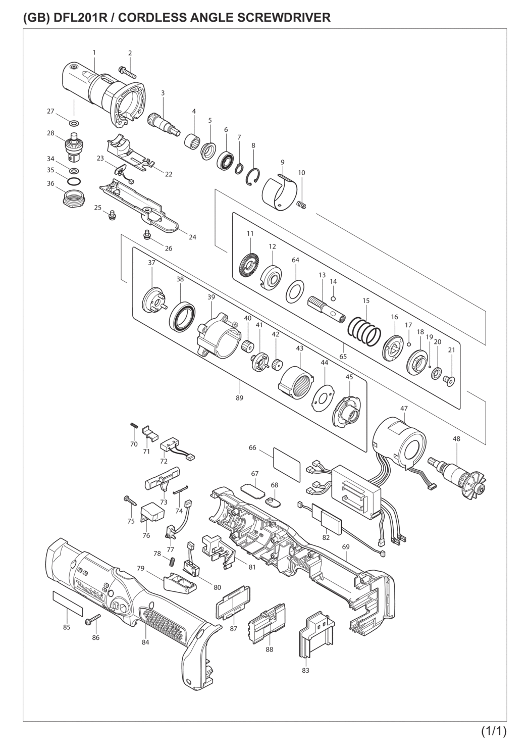 Makita DFL201RZ Cordless Angle Screwdriver Spare Parts