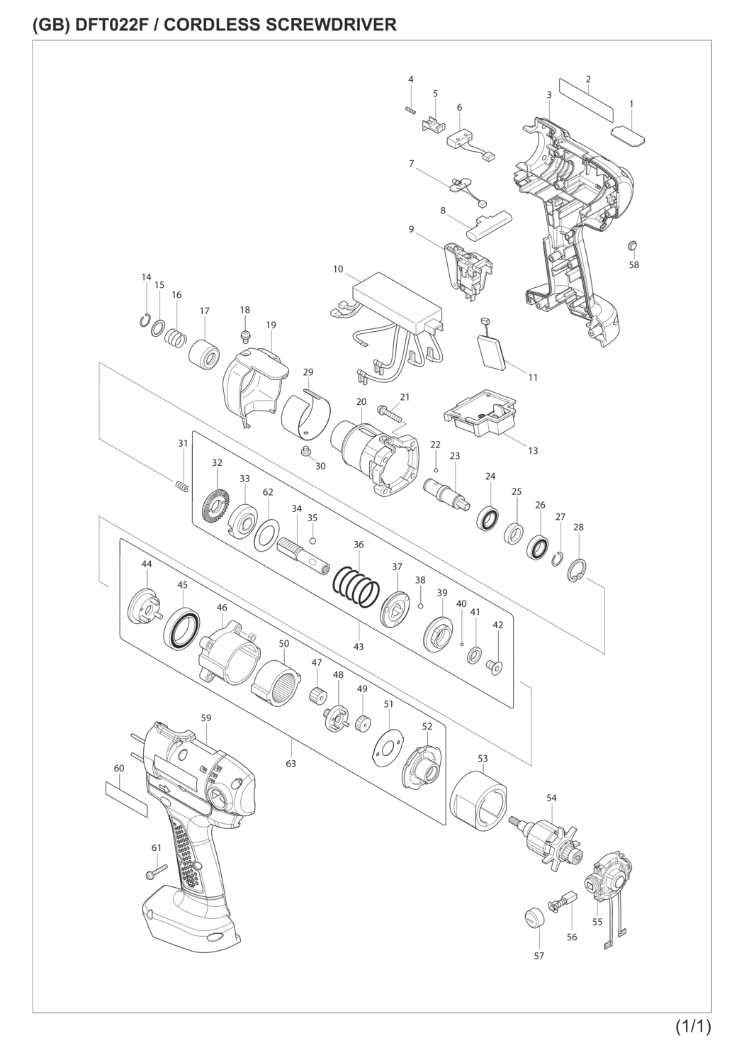 Makita DFT022FZ Cordless Screwdriver Spare Parts