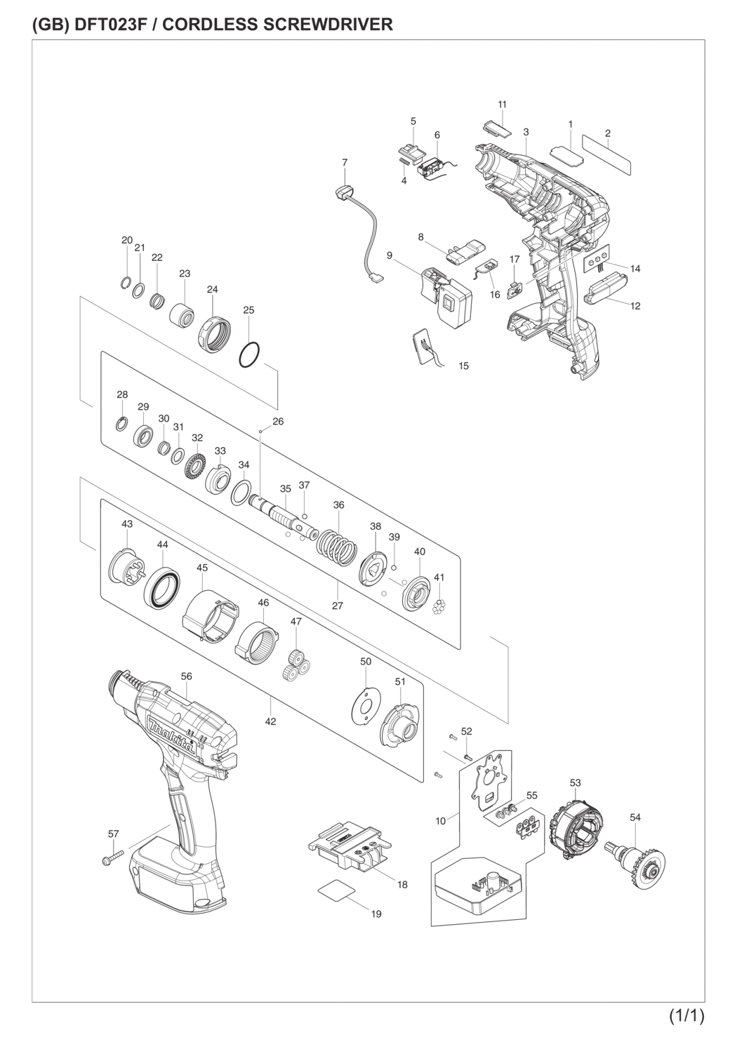 Makita DFT023FMZ Cordless Screwdriver Spare Parts