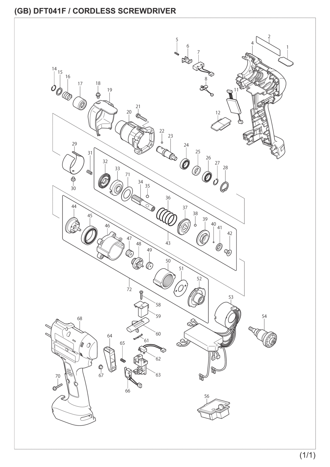 Makita DFT041FZ Cordless Screwdriver Spare Parts