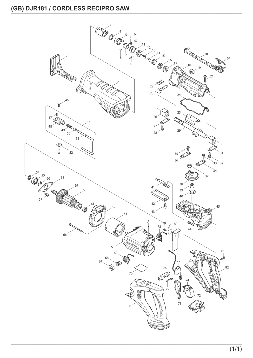 Makita DJR181RFE3 Cordless Recipro Saw Spare Parts