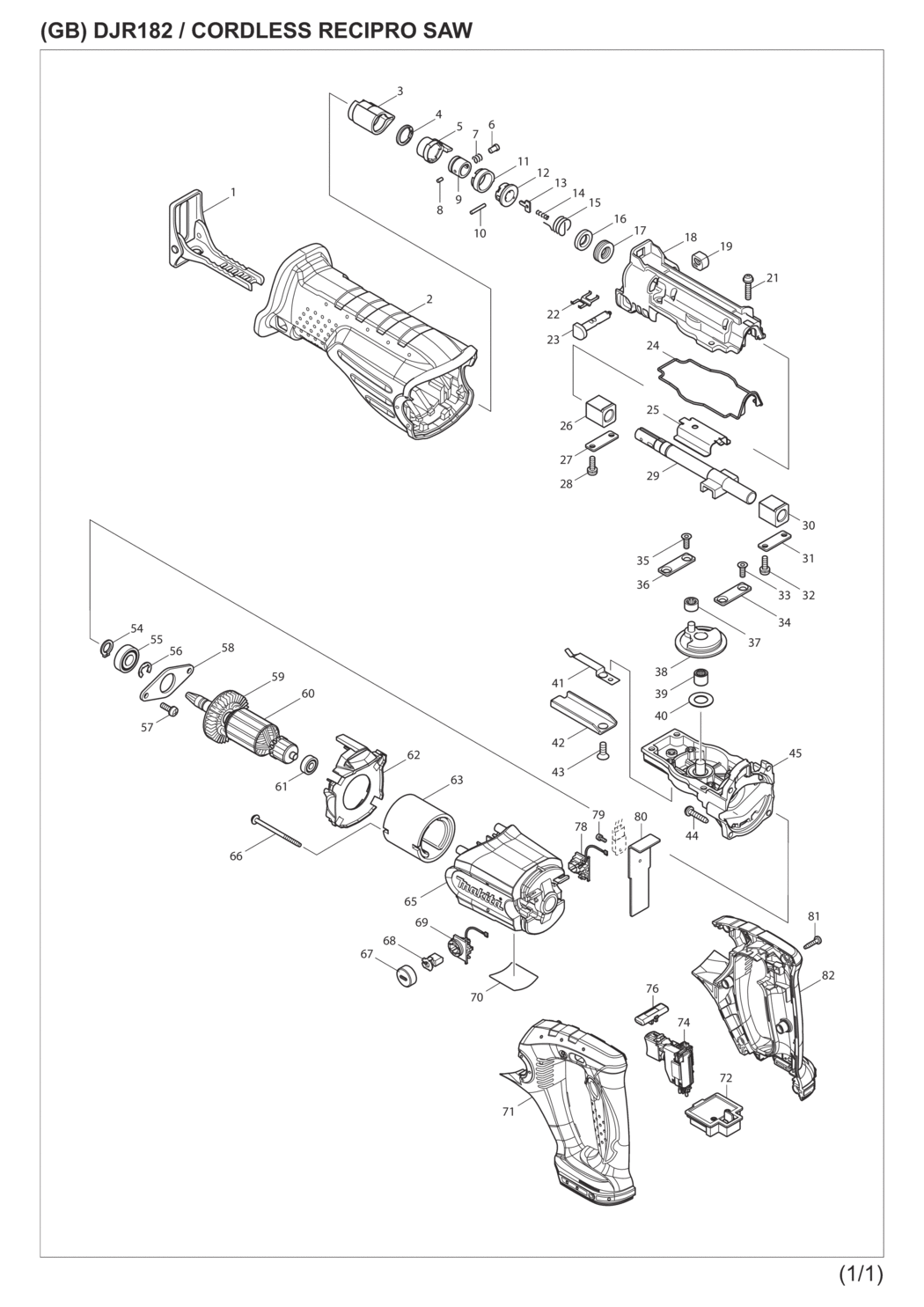 Makita DJR182RME Cordless Recipro Saw Spare Parts