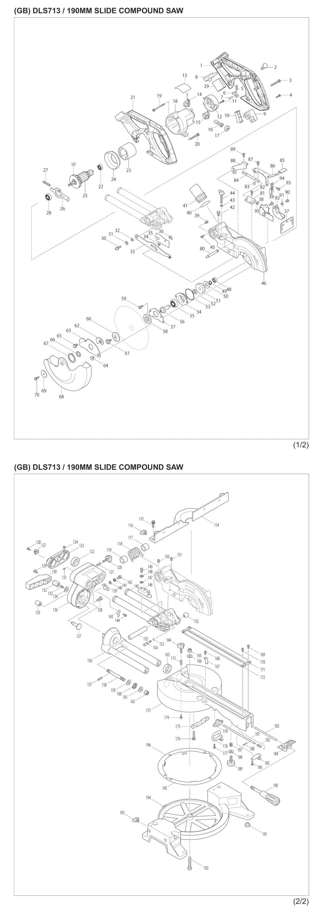 Makita DLS713RFE Cordless Slide Compound Miter Saw Spare Parts