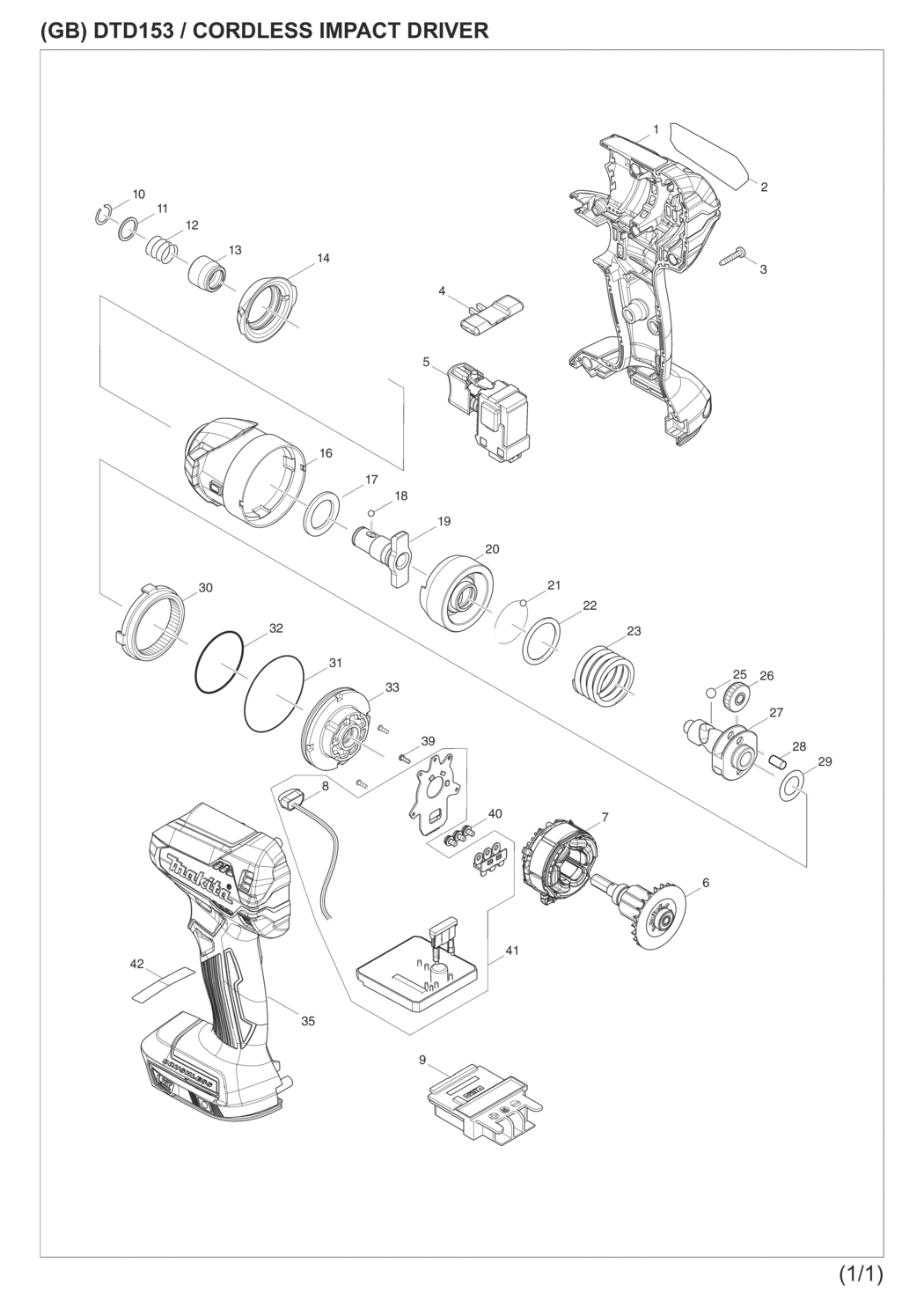 Makita DTD153RTJ Cordless Impact Driver Spare Parts