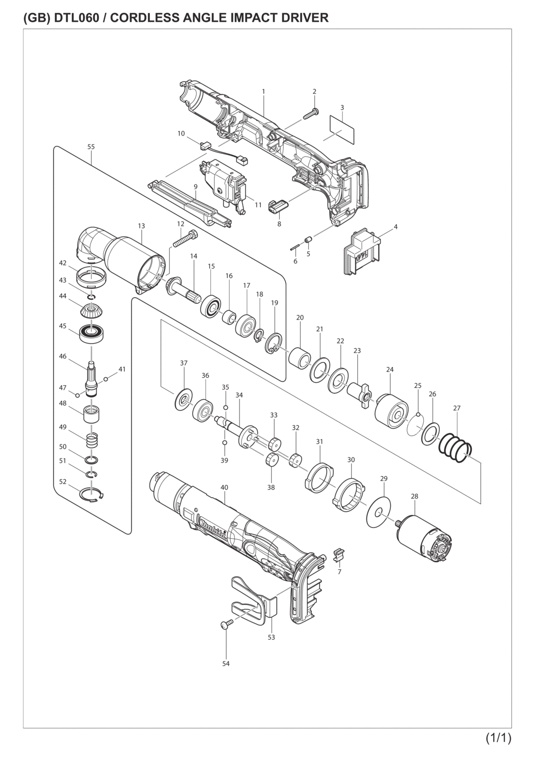 Makita DTL060RFE Cordless Angle Impact Driver Spare Parts