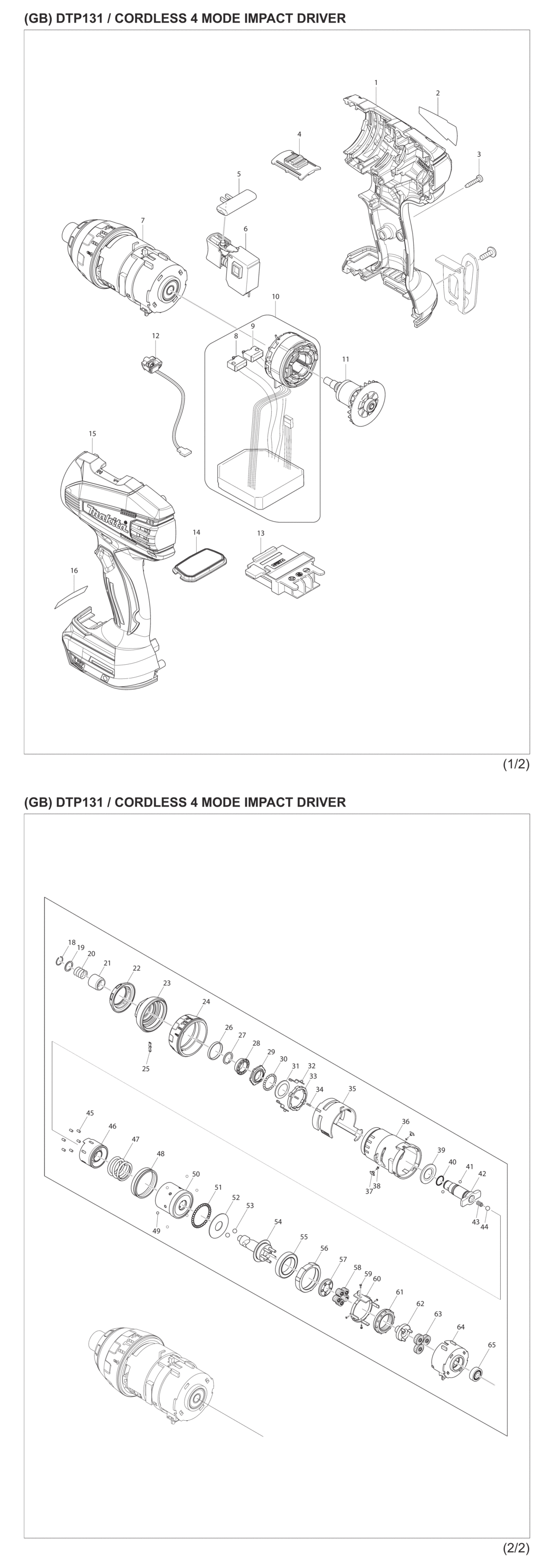 Makita DTP131RFE Cordless 4 Mode Impact Driver Spare Parts