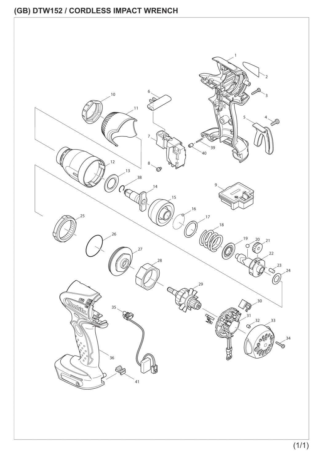 Makita DTW152RFE Cordless Impact Wrench Spare Parts