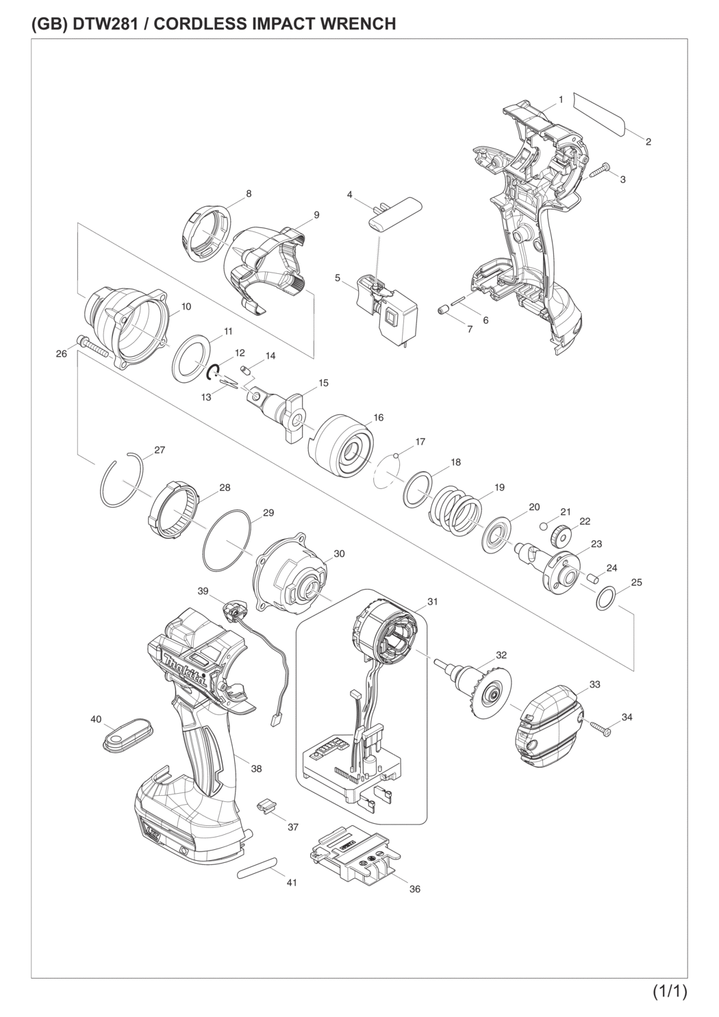 Makita DTW281RFE Cordless Impact Wrench Spare Parts