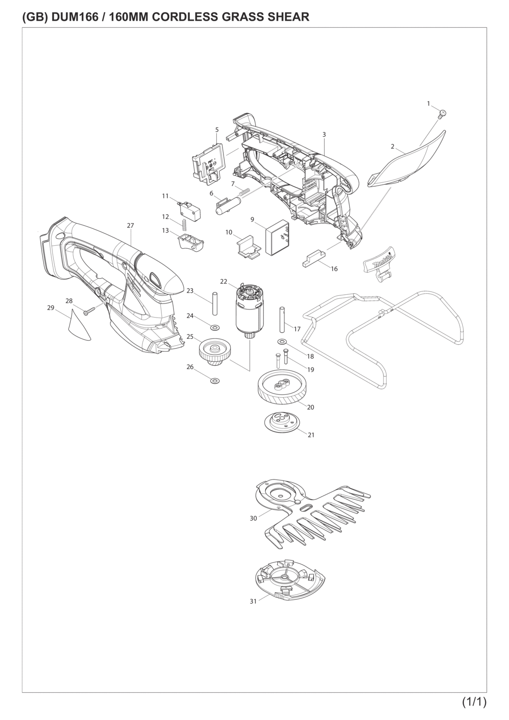 Makita DUM166Z Cordless Grass Shear Spare Parts