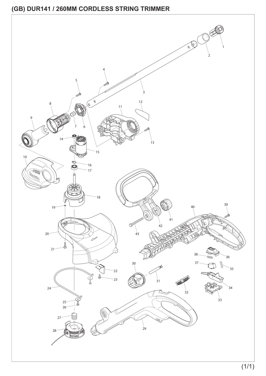 Makita DUR141SH Cordless String Trimmer Spare Parts