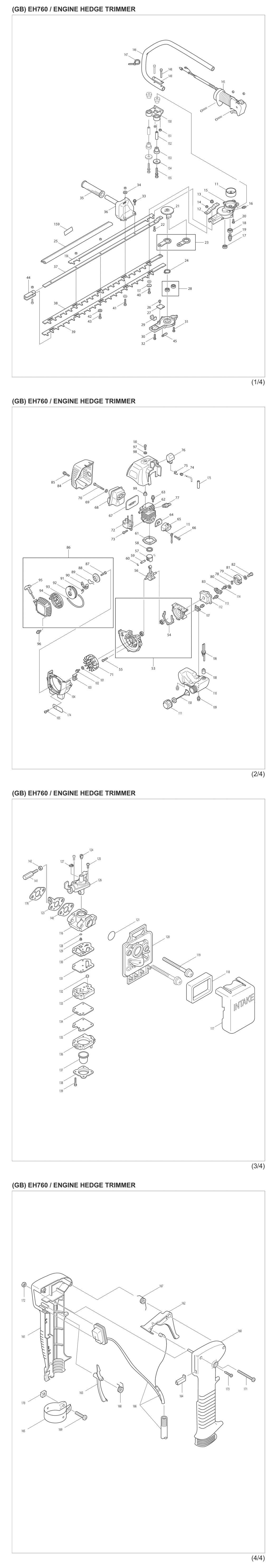 Makita EH760 Petrol Hedge Trimmer Spare Parts