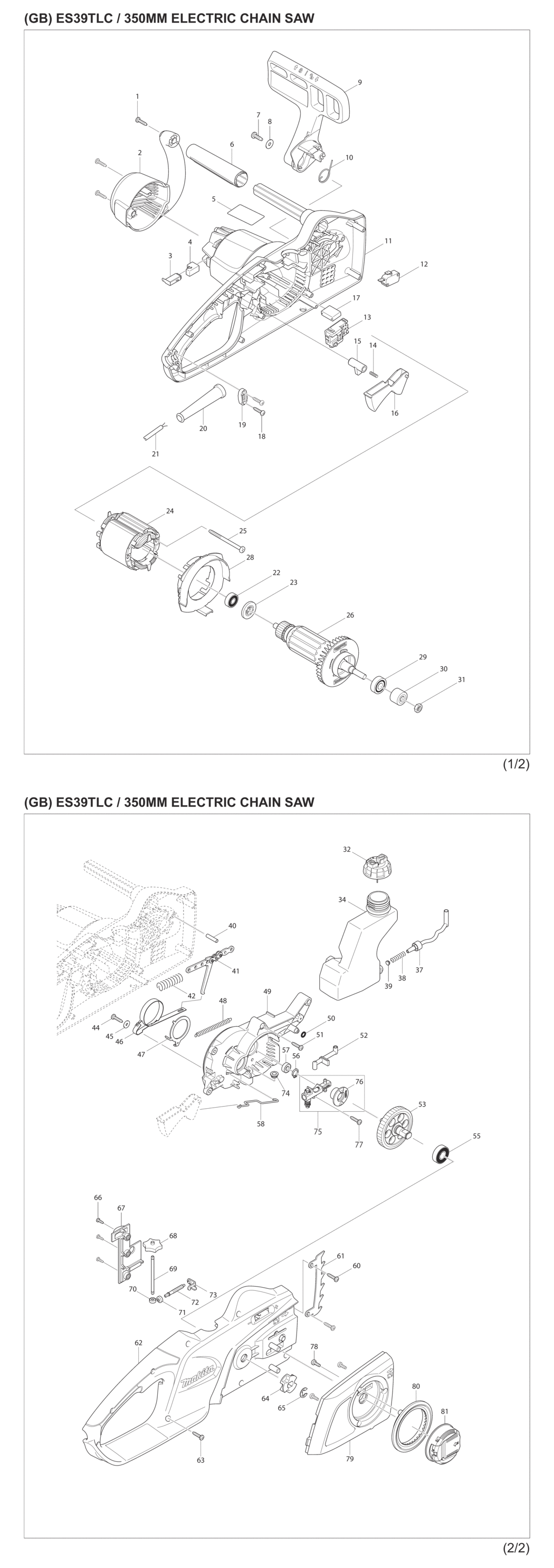 Makita ES39TLC Electric Chain Saw Spare Parts