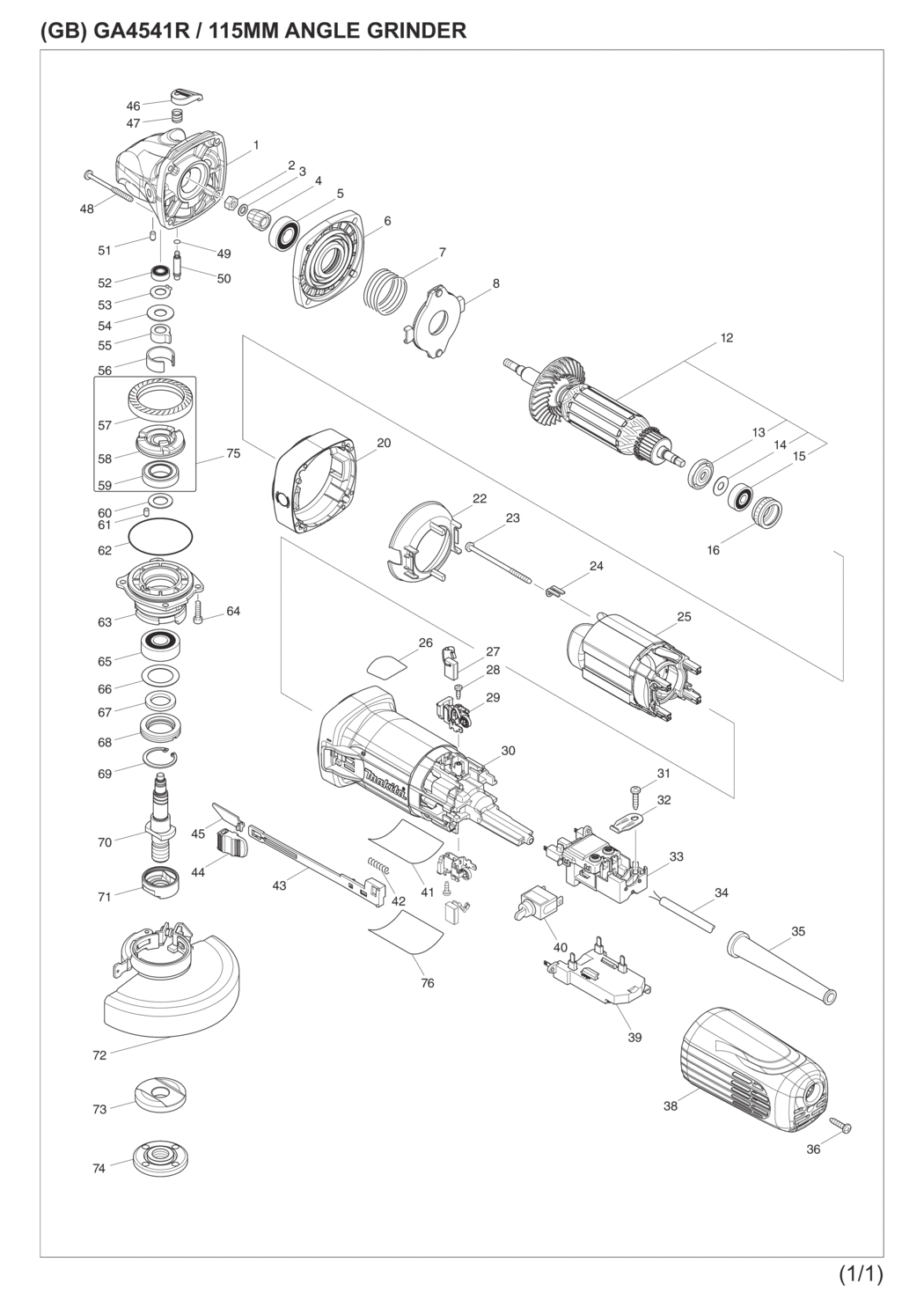 Makita GA4541R01 Angle Grinder Spare Parts