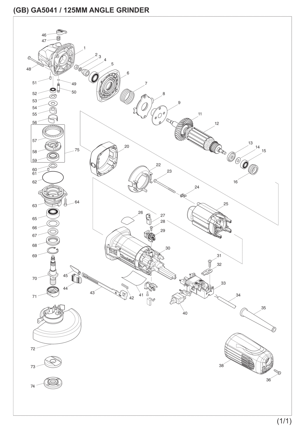 Makita GA5041 Angle Grinder Spare Parts