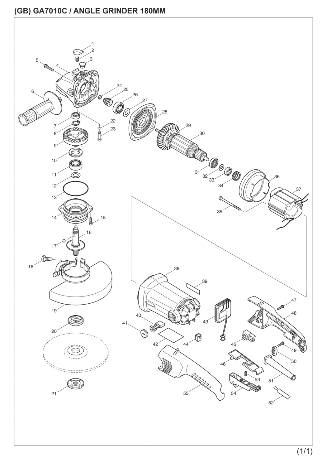 Makita GA7010C Angle Grinder Spare Parts