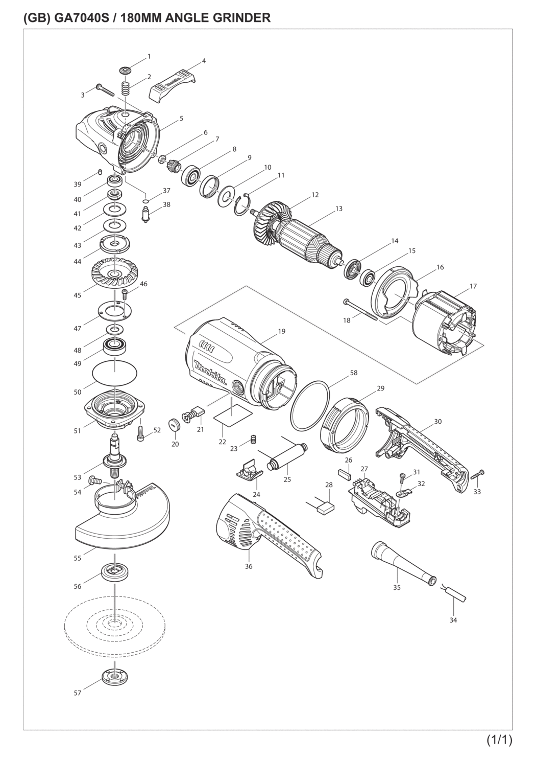 Makita GA7040S Angle Grinder Spare Parts