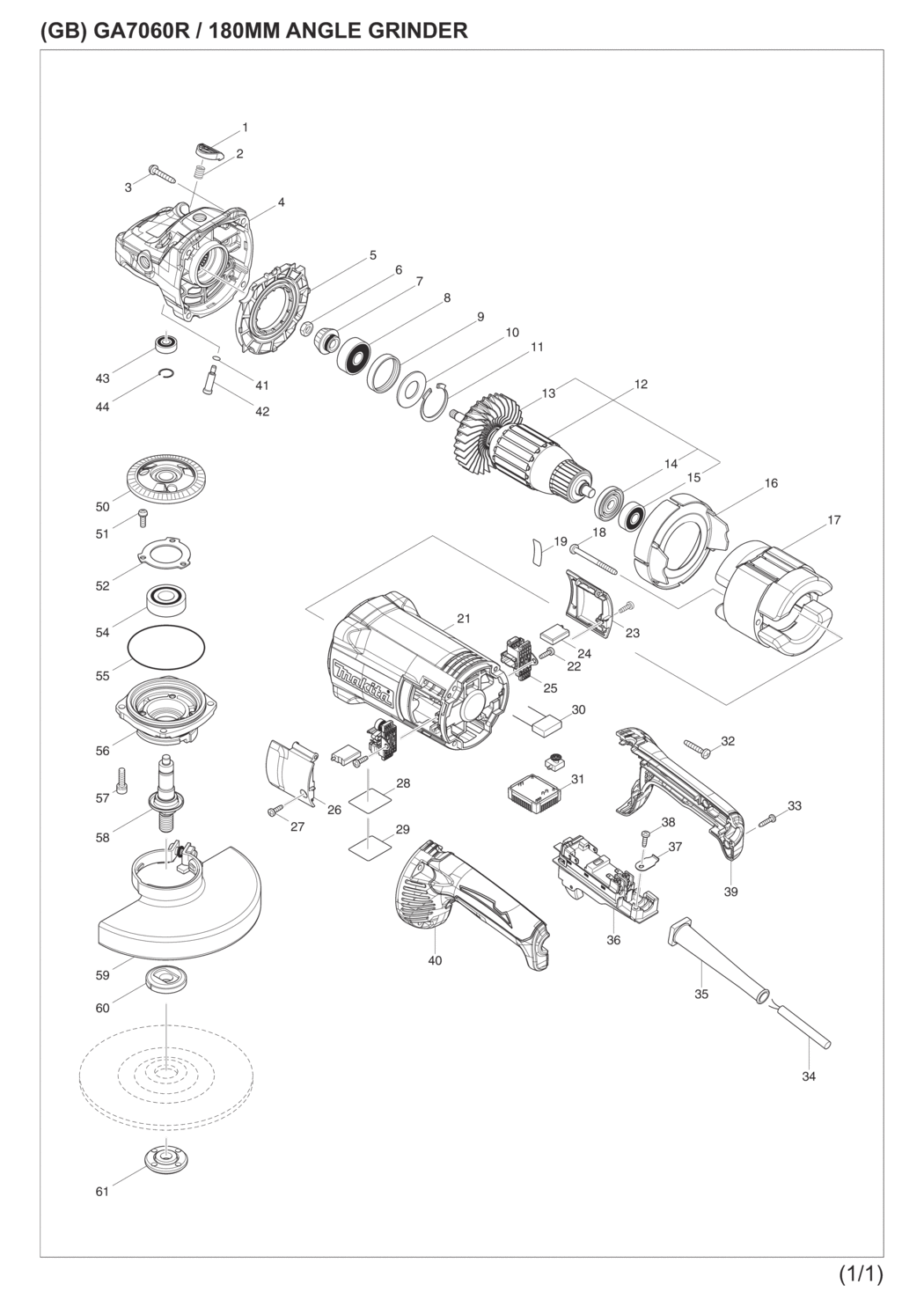 Makita GA7060R Angle Grinder Spare Parts