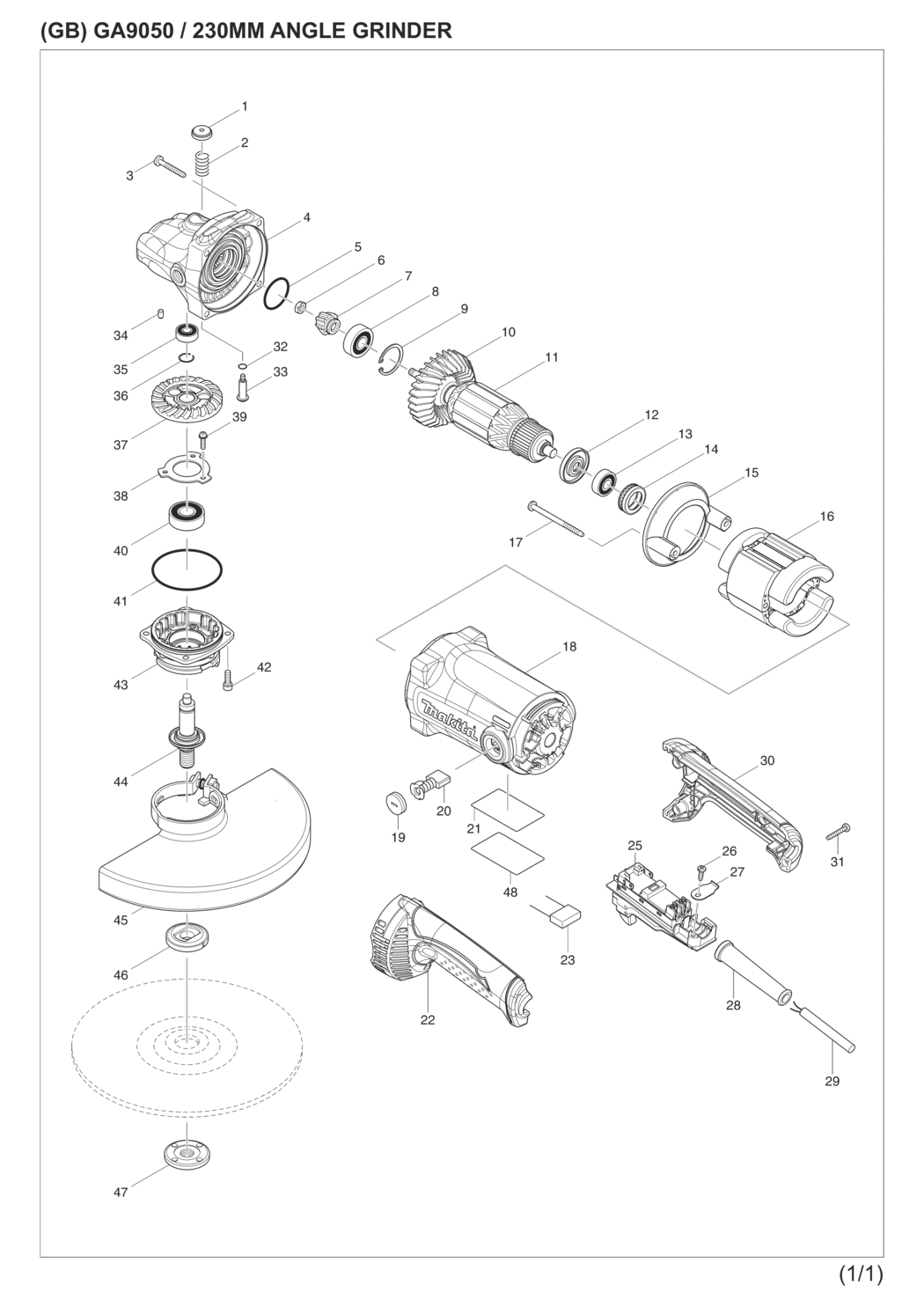 Makita GA9050KD Angle Grinder Spare Parts