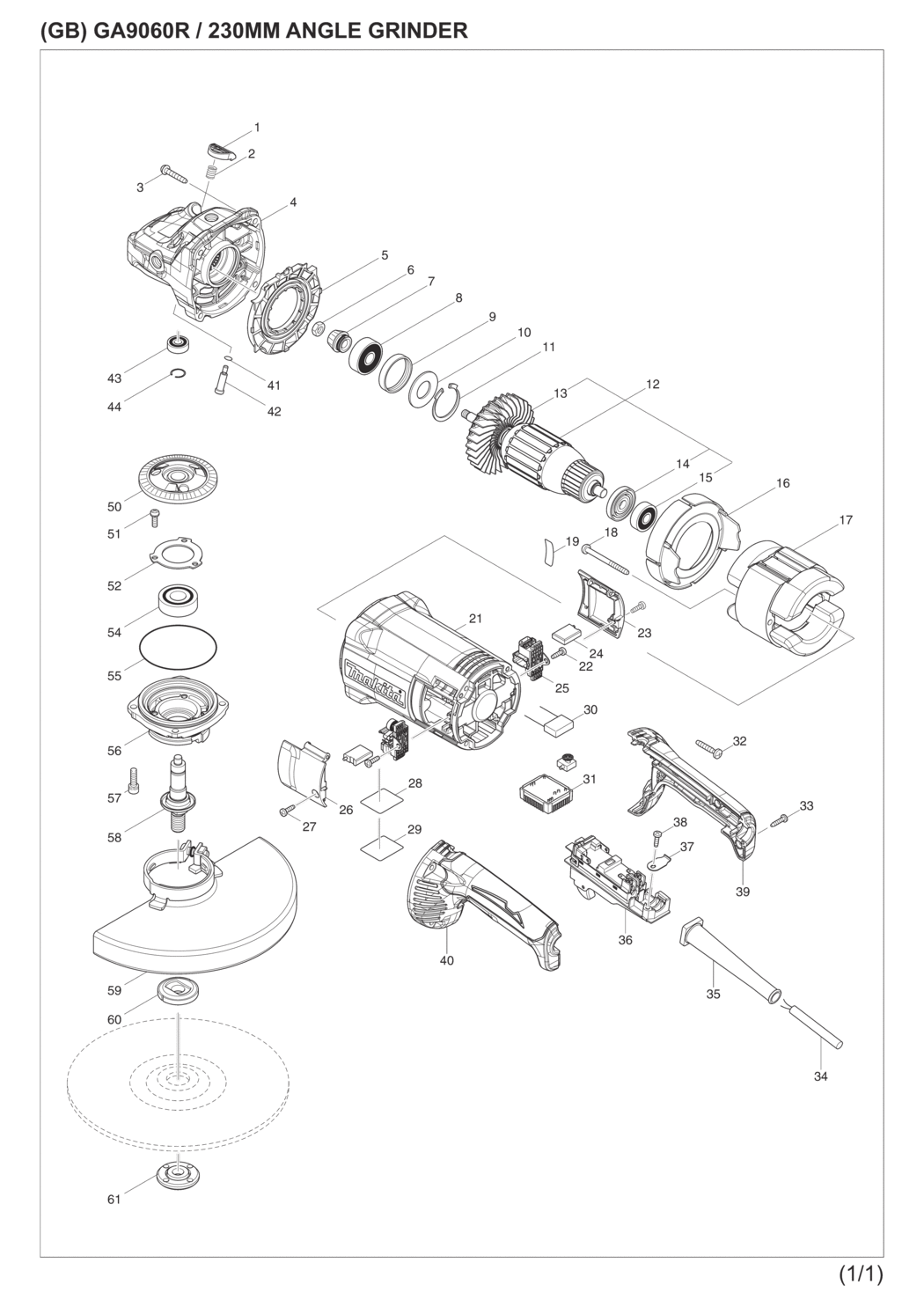 Makita GA9060R Angle Grinder Spare Parts