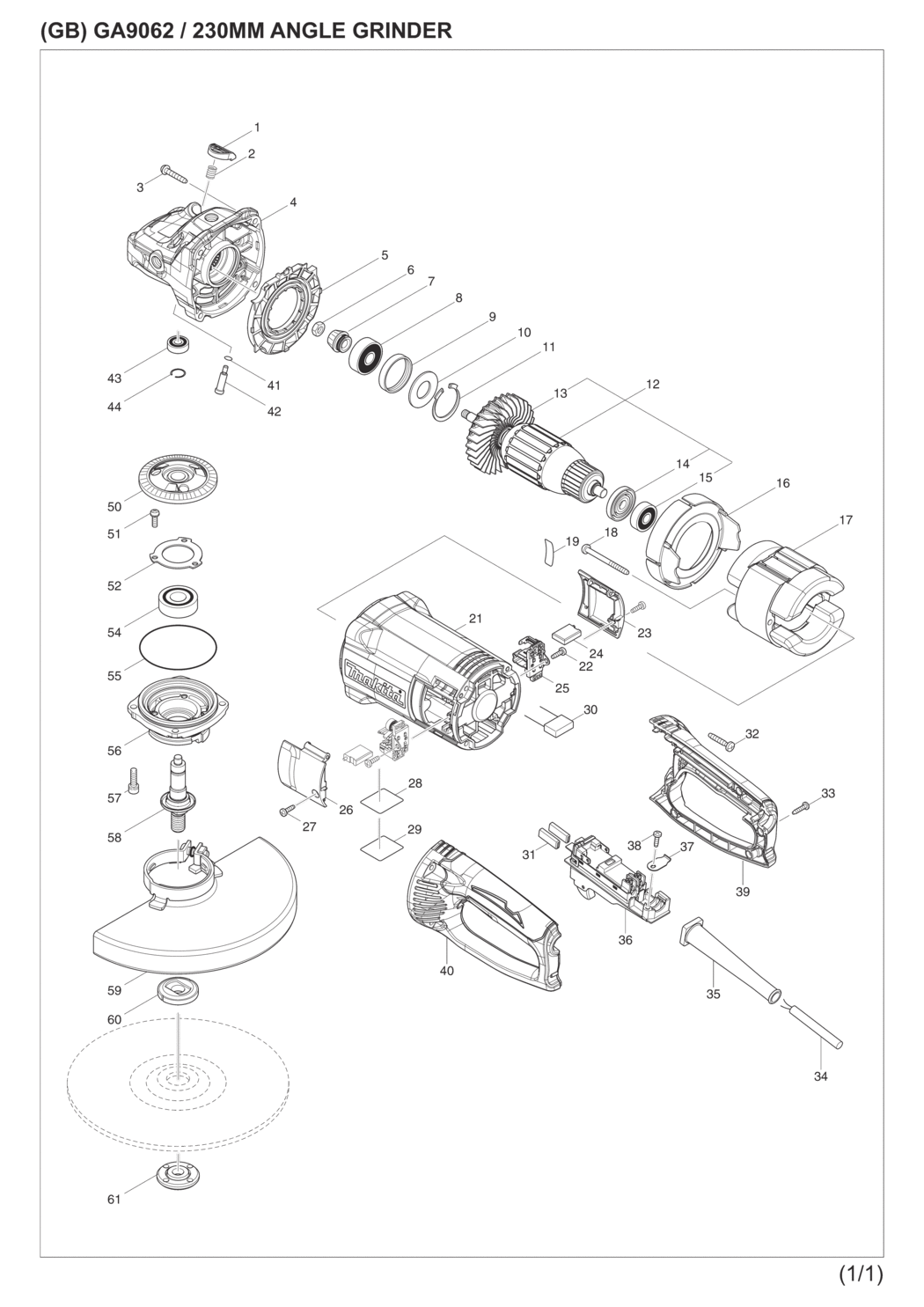 Makita GA9062 Angle Grinder Spare Parts