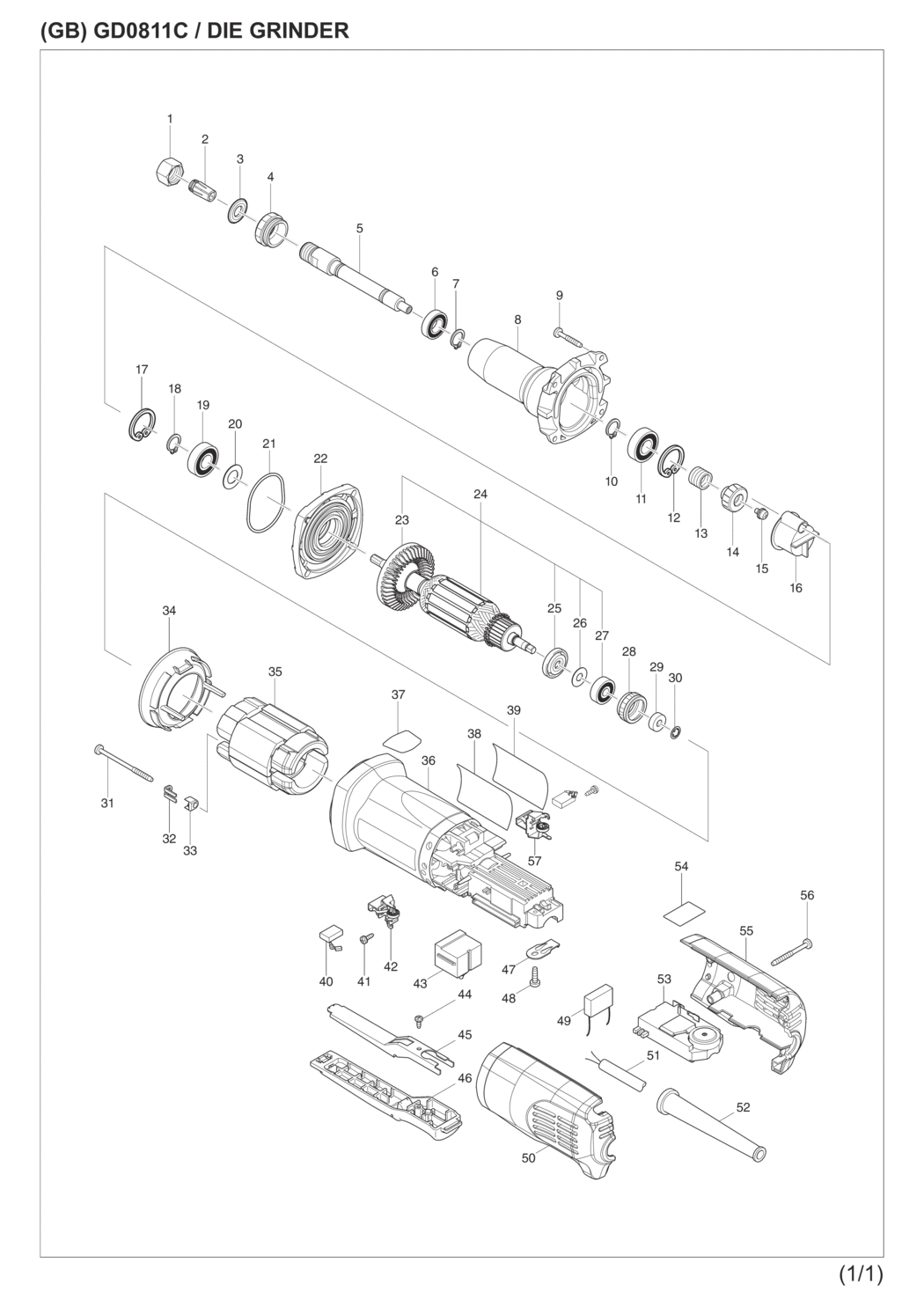 Makita GD0811C Die Grinder Spare Parts