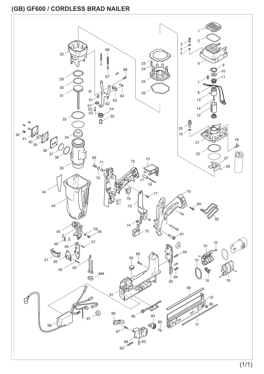 Makita Gf600se Cordless Brad Nailer Spare Parts Miles Tool Machinery Centre [ 1485 x 1050 Pixel ]
