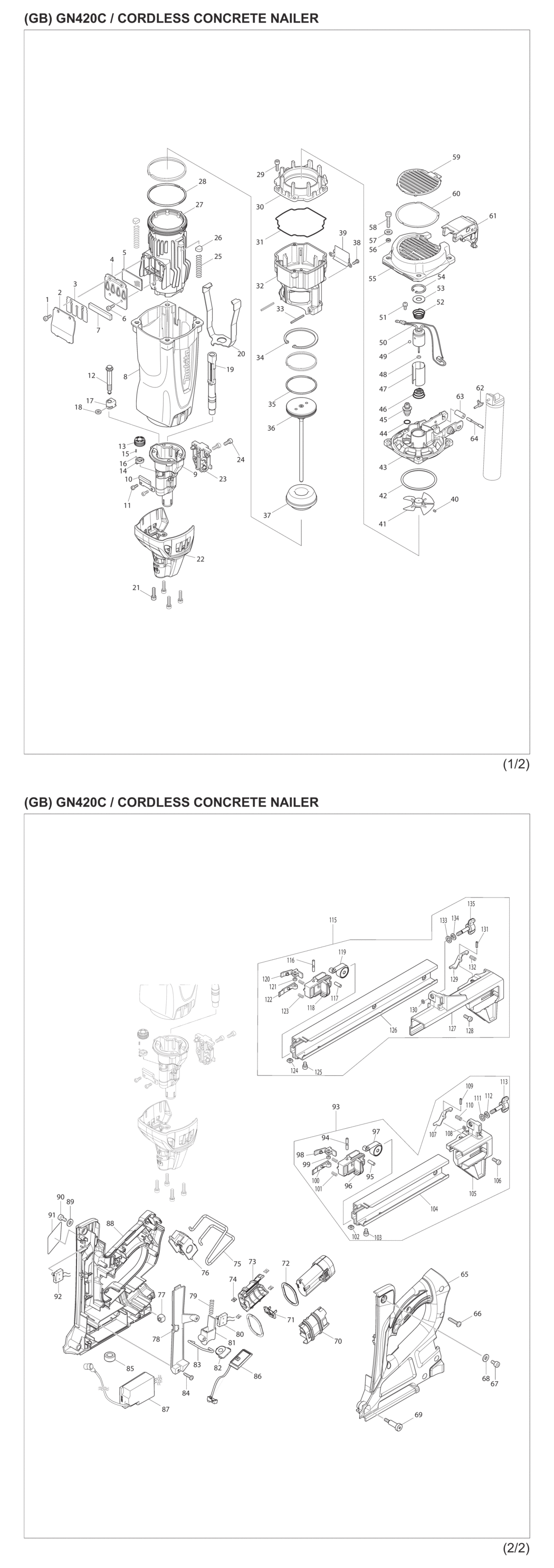 Makita GN420CSE Cordless Concrete Nailer Spare Parts