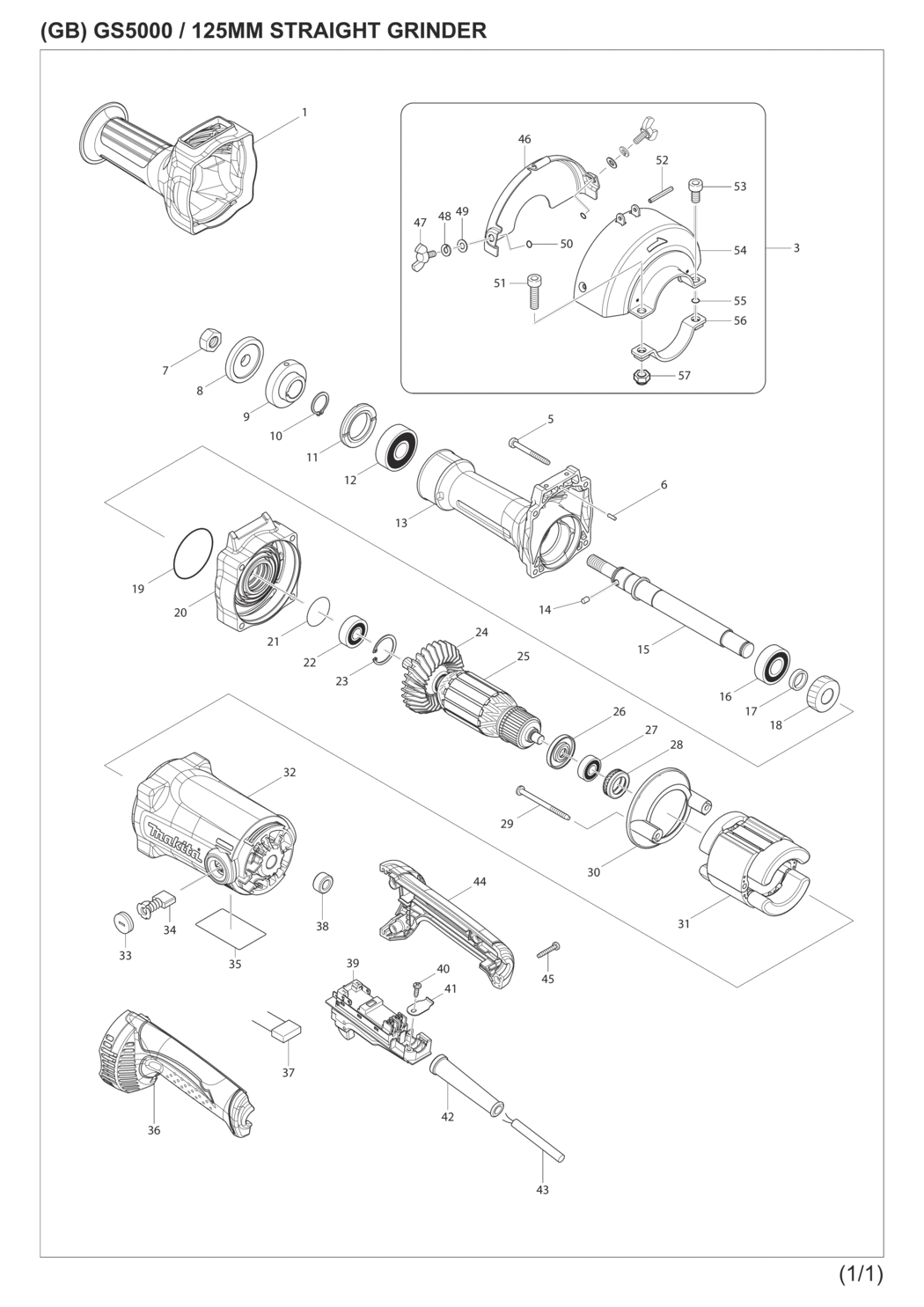 Makita GS5000 Straight Grinder Spare Parts