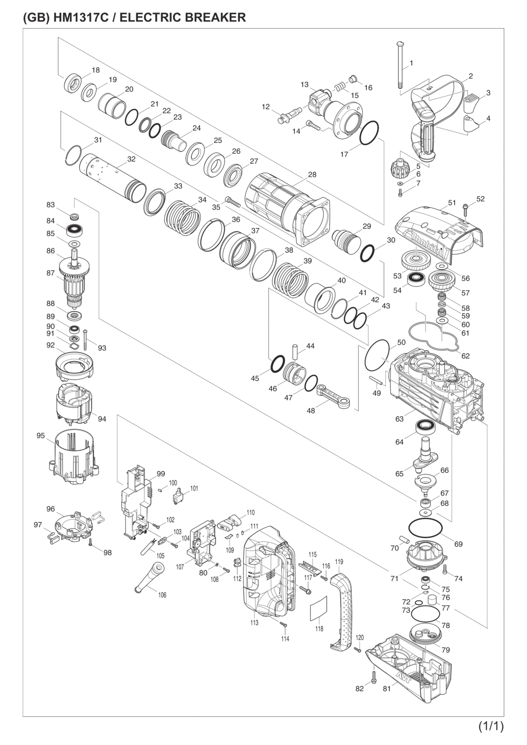 Makita HM1317C Electric Breaker Spare Parts