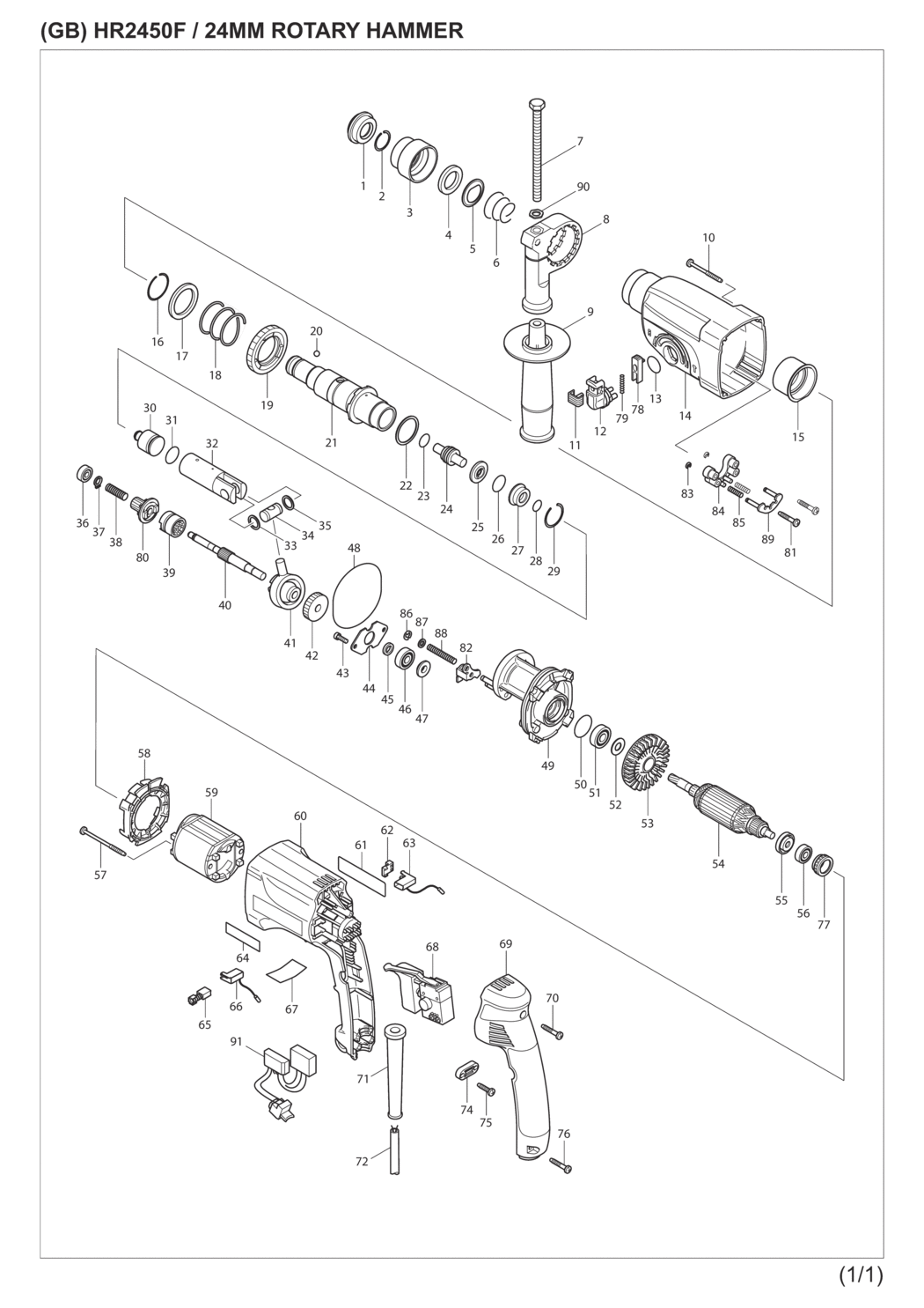 Makita HR2450F Combination Hammer Spare Parts