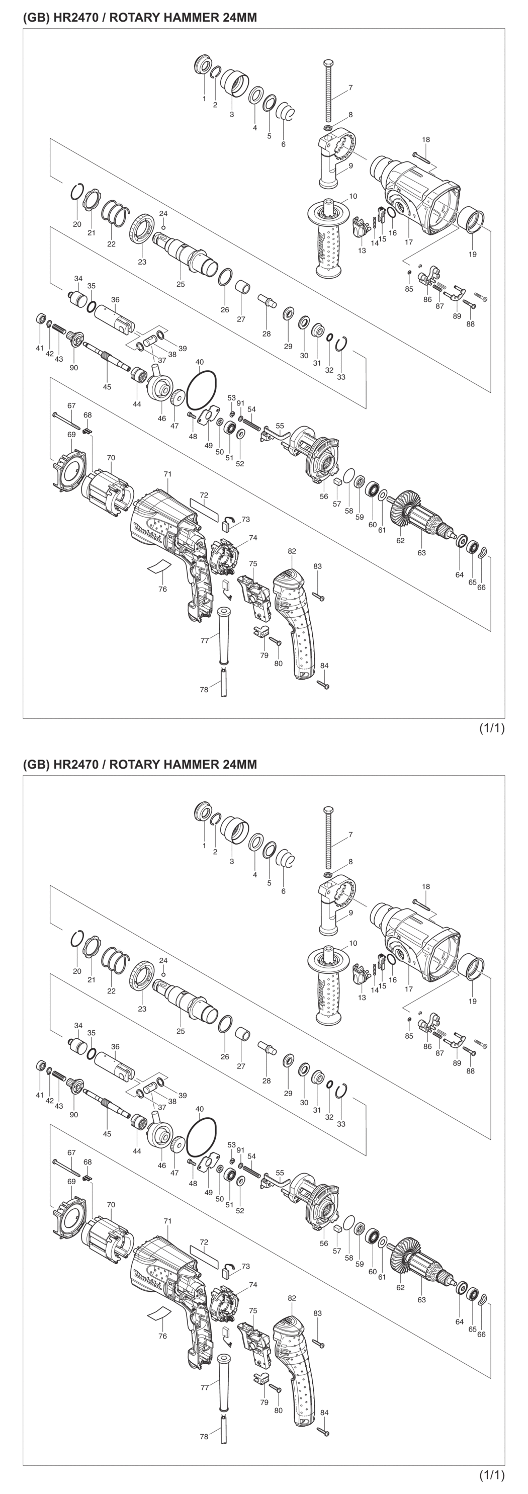 Makita HR2470X1 Combination Hammer Spare Parts