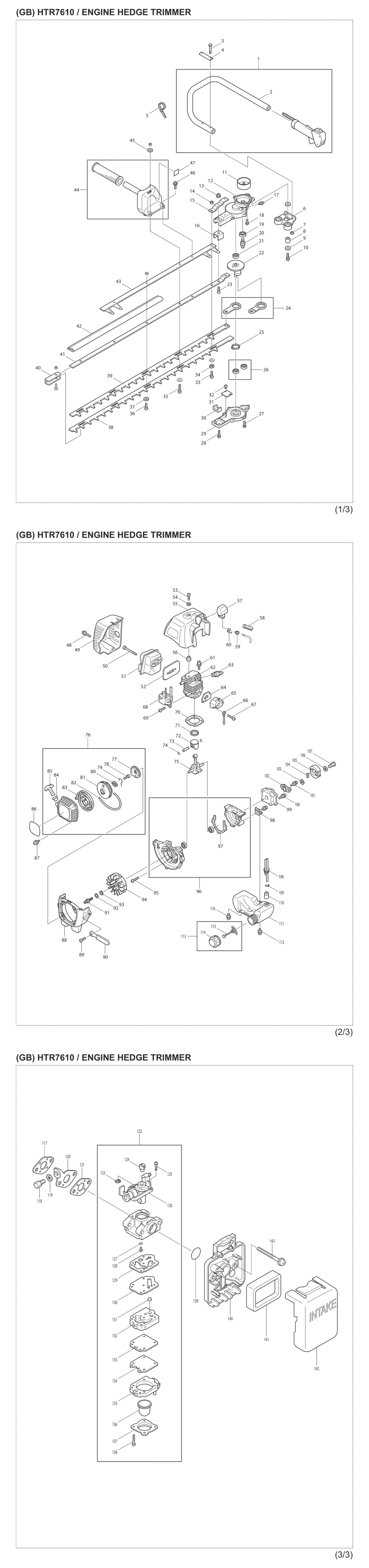 Makita HTR7610 Petrol Hedge Trimmer Spare Parts