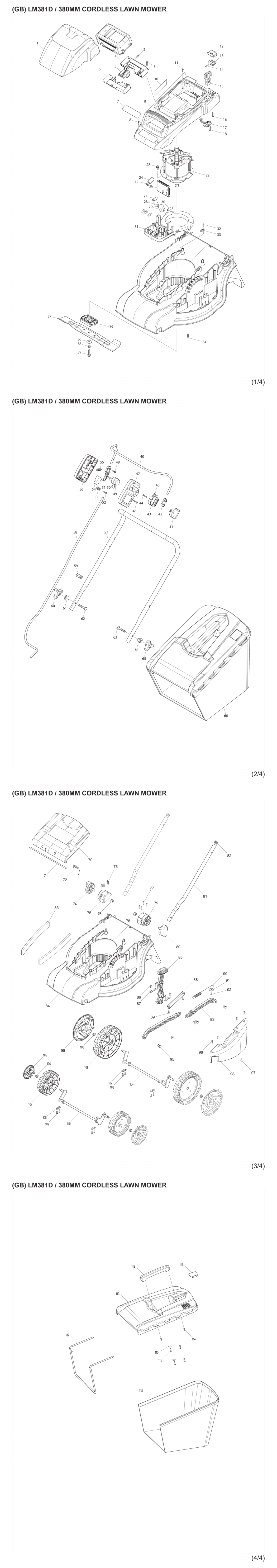 Makita LM381DZ Cordless Lawn Mower Spare Parts