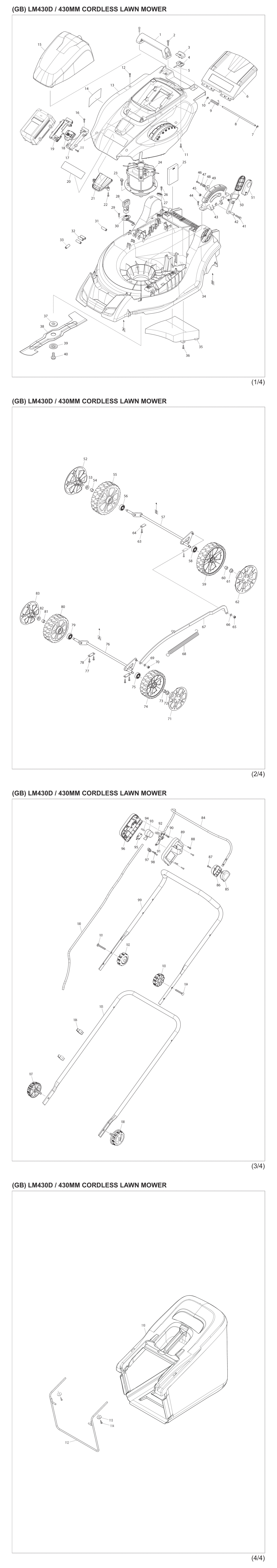 Makita LM430DZ Cordless Lawn Mower Spare Parts