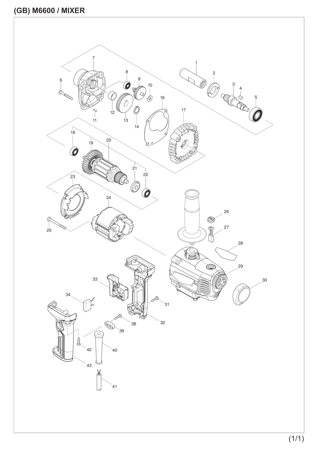 Makita M6600X Mixer Spare Parts