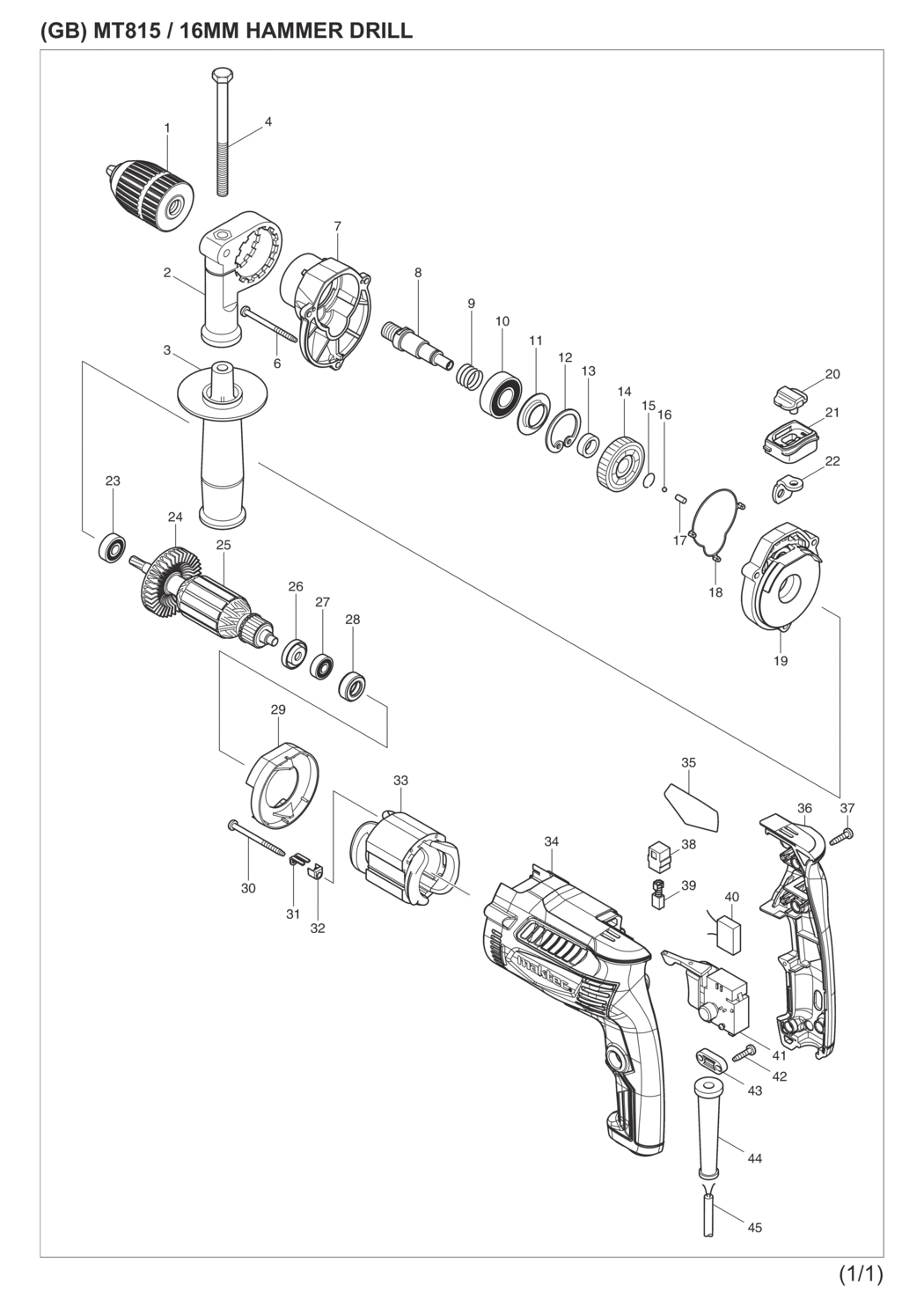 Makita MT815K Hammer Drill Spare Parts