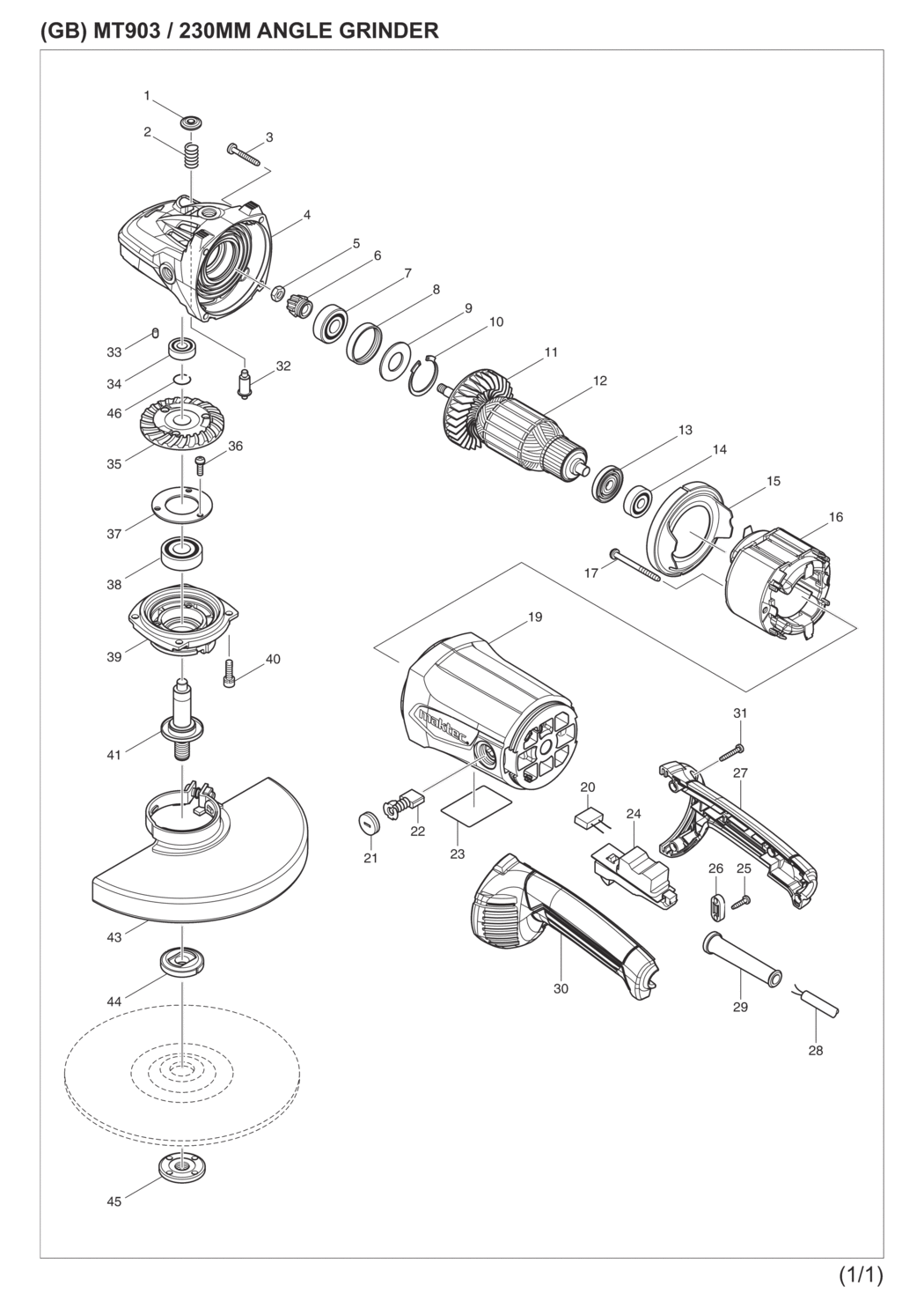 Makita MT903 Angle Grinder Spare Parts