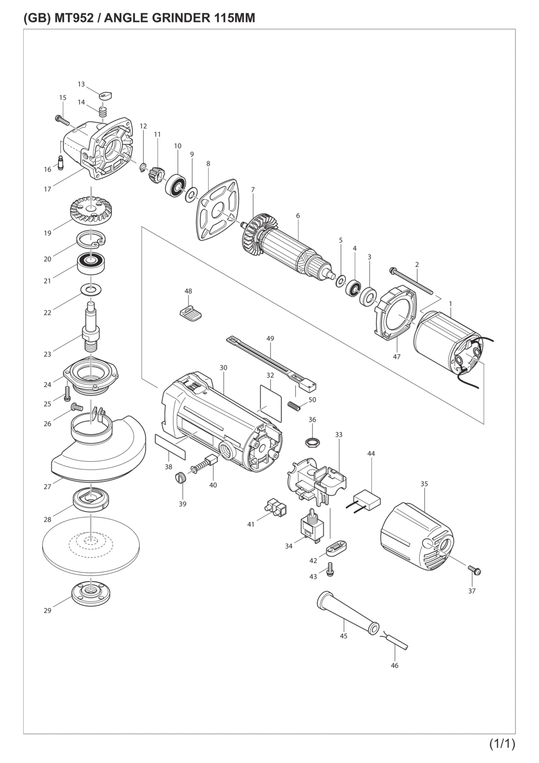 Makita MT952 Angle Grinder Spare Parts