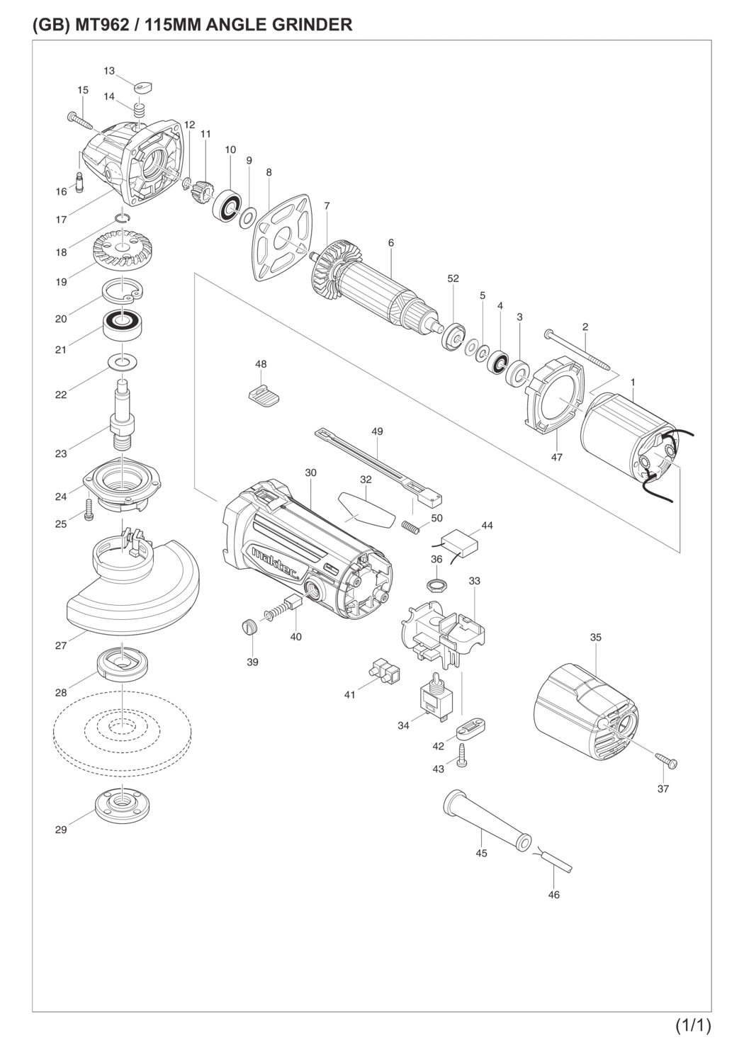 Makita MT962 Angle Grinder Spare Parts