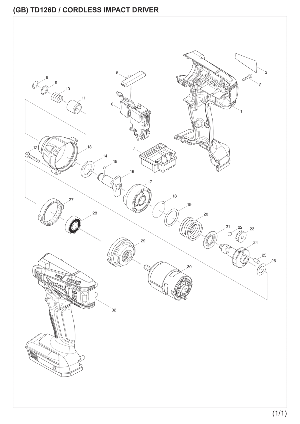 Makita TD126DWE Cordless Impact Driver Spare Parts