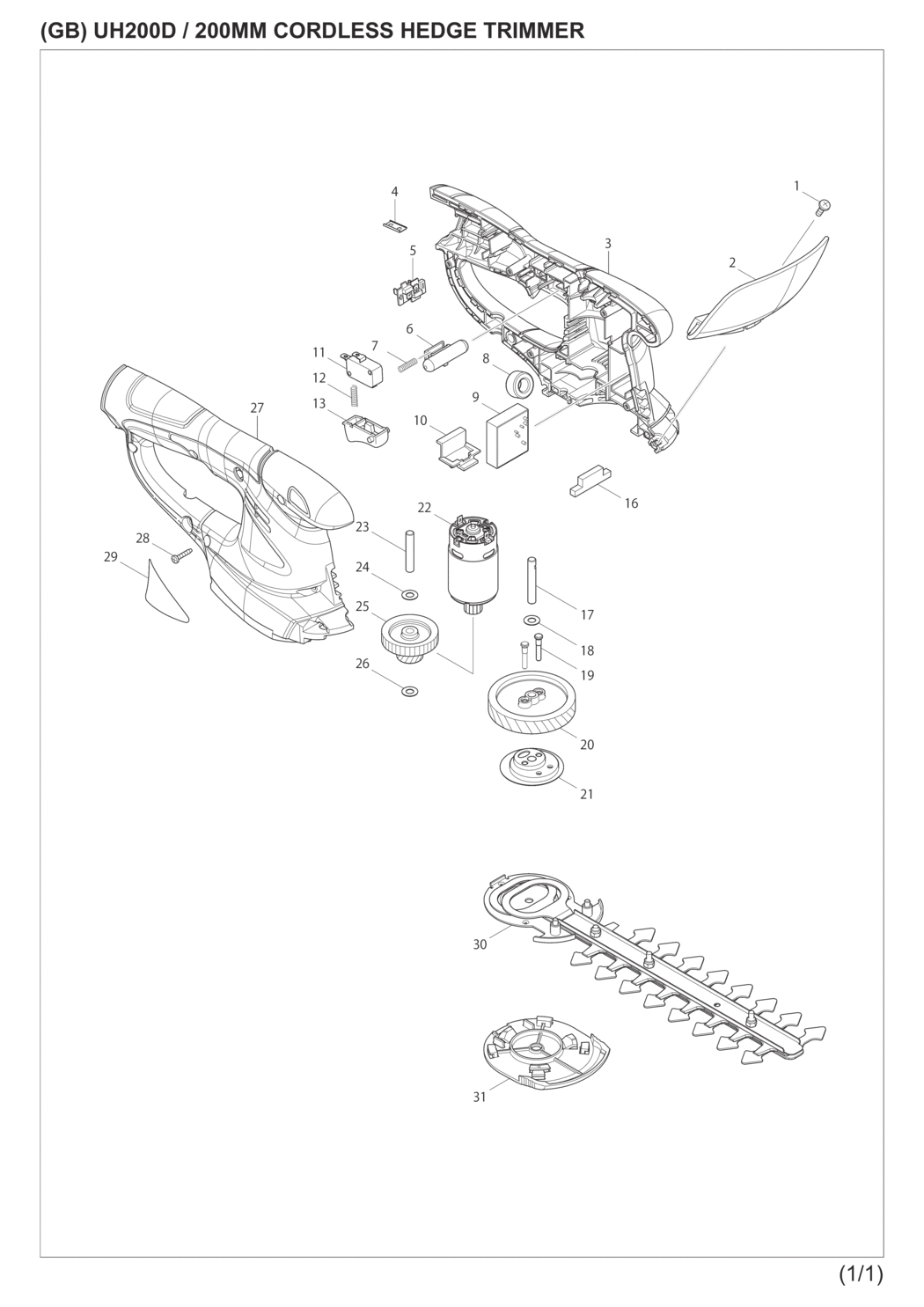 Makita UH200DZ Cordless Hedge Trimmer Spare Parts