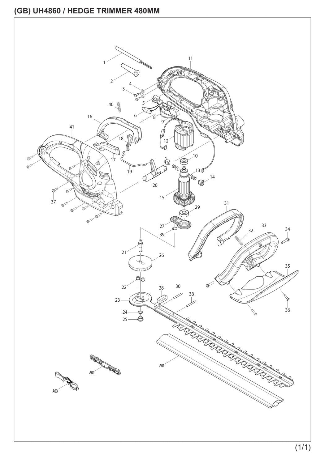 Makita UH4860 Hedge Trimmer Spare Parts