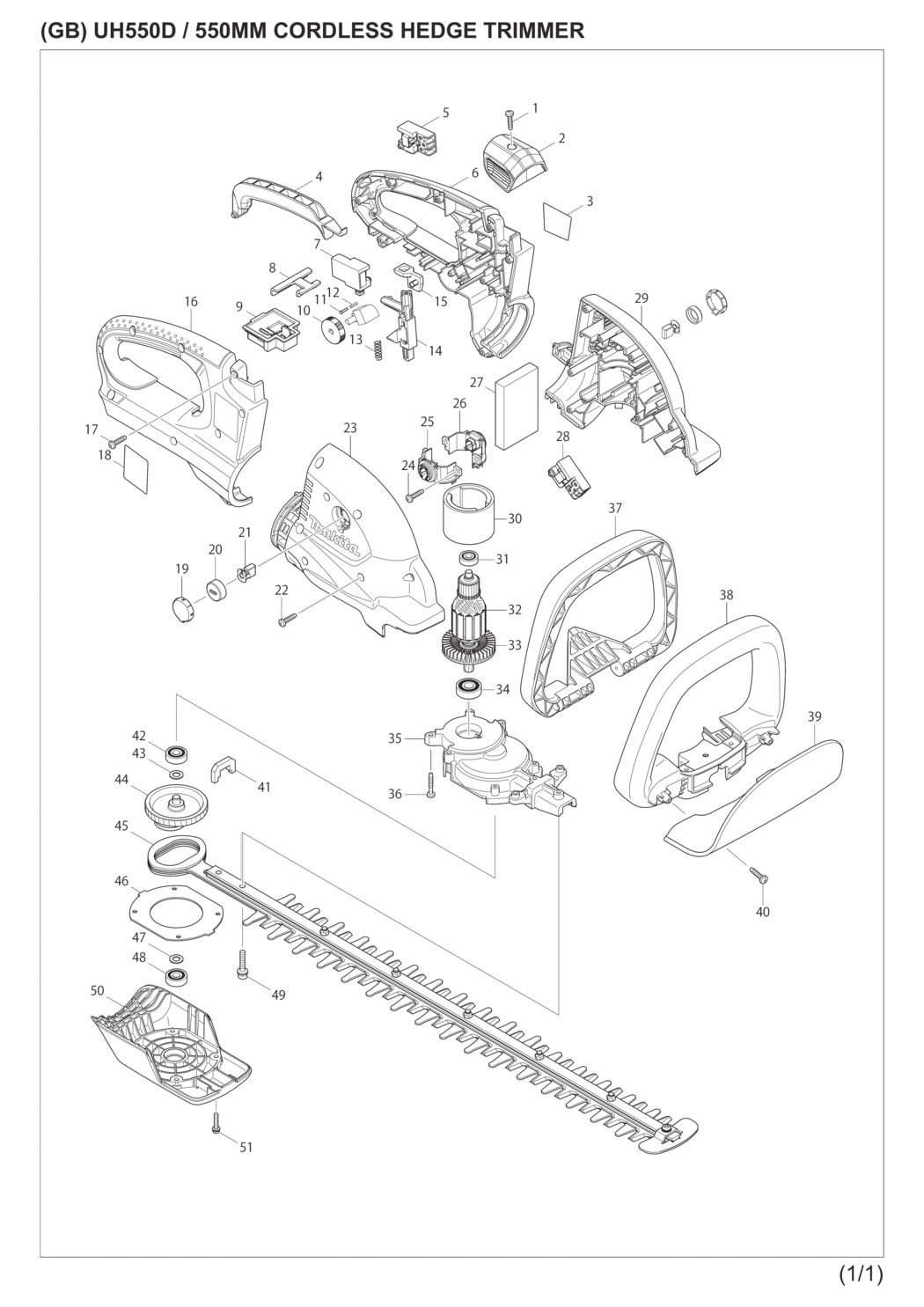 Makita UH550DWB Cordless Hedge Trimmer Spare Parts